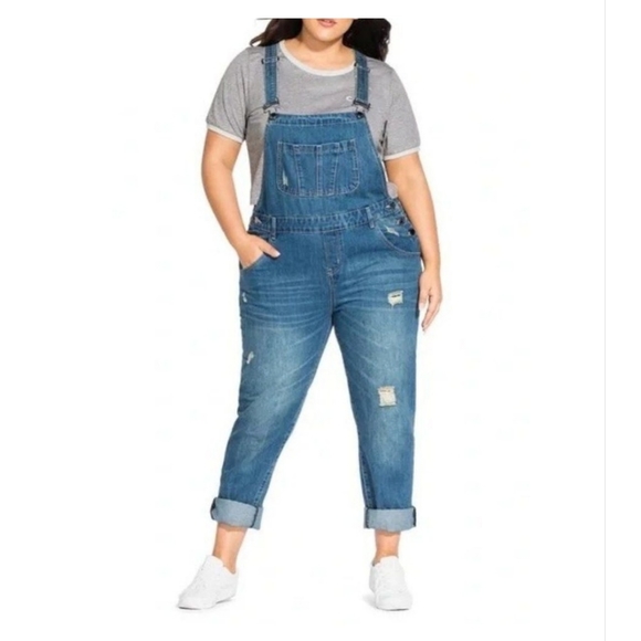 City Chic Denim - New City chic denim overalls jean over it all cotton size 14 boyfriend fit